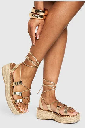 Boohoo Womens Metallic Wrap Around Tie Leg Flatform Sandal - - 5