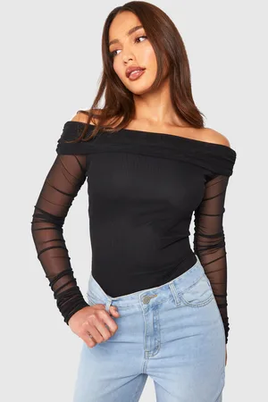 Boohoo Womens Tall Off The Shoulder Mesh One Piece - - 6