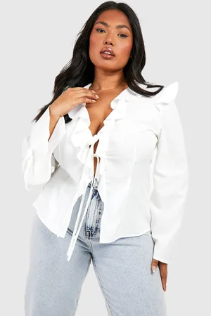 Boohoo Womens Plus Ruffle Tie Front Blouse - - 16