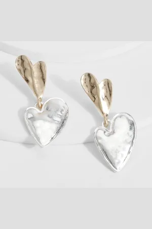 Boohoo Womens Mixed Metal Hammered Heart Drop Earrings - - One Size