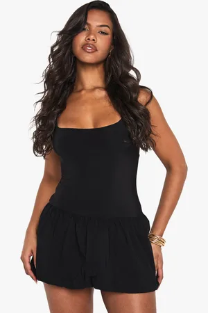 Boohoo Womens Scoop Neck Puffball Mixed Fabric Mini Dress - - 2