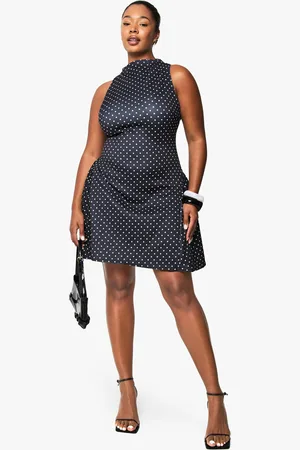 Boohoo Womens Plus Polka Dot Volume Skater Dress - - 12