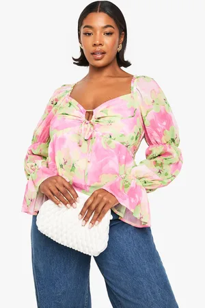 Boohoo Womens Plus Tie Front Front Floral Chiffon Blouse - - 12