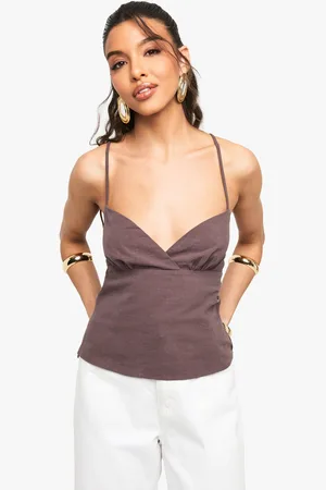 Boohoo Womens Linen Look Strappy Corset Top - - 2