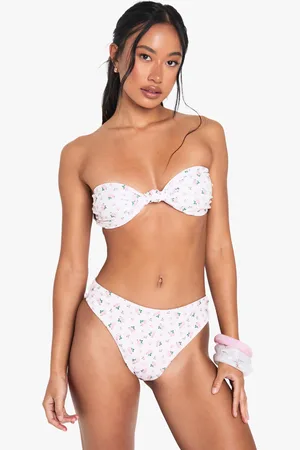 Boohoo Womens Swimwear Essentials Ditsy Floral Knot Bandeau Bikini Top - - 2