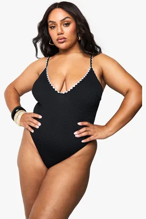 Boohoo Womens Plus Contrast Stitch Scoop Bathing Suit - - 12