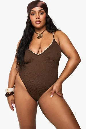 Boohoo Womens Plus Contrast Stitch Scoop Bathing Suit - - 12