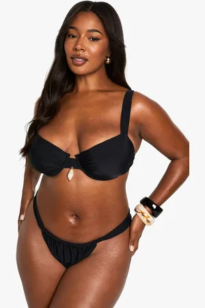 Boohoo Womens Plus Shell Trim Ruched Tanga Bikini Bottoms - - 12