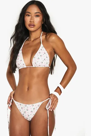 Boohoo Womens Swimwear Essentials Ditsy Floral Tie Side Bikini Bottoms - - 2