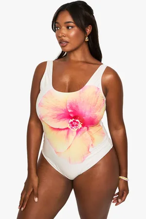 Boohoo Womens Plus Floral Printed Scoop Bathing Suit - - 12