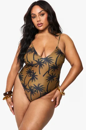 Boohoo Womens Plus Palm Tree Print Bathing Suit - - 12