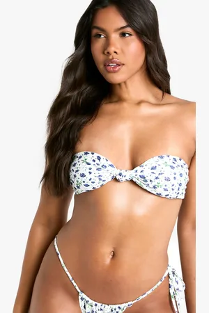 Boohoo Womens Ditsy Floral Knotted Bandeau Bikini Top - - 2