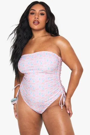 Boohoo Womens Plus Shell Print Pearl Trim Bandeau Bathing Suit - - 12
