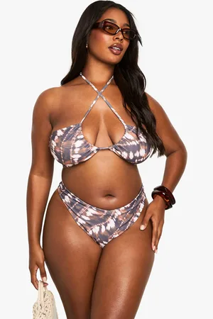 Boohoo Womens Plus Tie Dye V High Leg Bikini Bottom - - 12