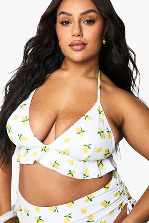 Boohoo Womens Plus Lemon Print Bikini Top - - 12