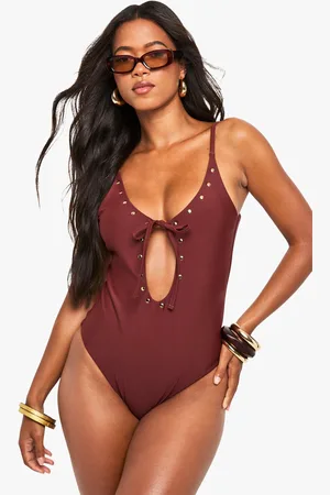 Boohoo Womens Cut Out Studded Bathing Suit - - 2