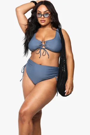 Boohoo Womens Plus Tummy Control Ruched Side High Waist Bikini Bottom - - 12