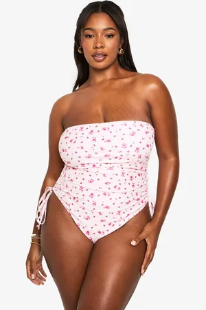 Boohoo Womens Plus Ditsy Floral Bandeau Bathing Suit - - 12