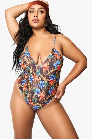 Boohoo Womens Plus Mix Floral Scoop Bathing Suit - - 12