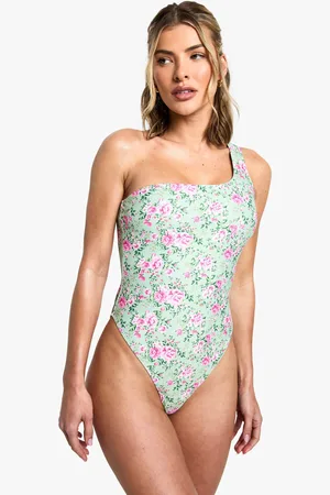 Boohoo Womens Ditsy Floral One Shoulder Bathing Suit - - 2