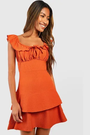 Boohoo Womens Textured Milkmaid Skater Dress - - 10
