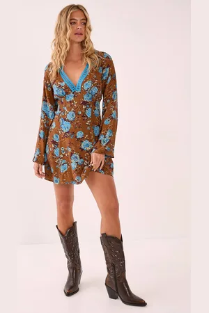 NASTY GAL Womens Floral Lace Trim Cut Out Back Mini Dress - - 4