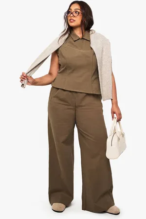 Boohoo Womens Plus Cotton Twill Wide Leg Trouser - - 16