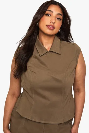Boohoo Womens Plus Cotton Twill Cap Sleeve Wrap Over Top - - 12