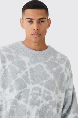 Boohoo Mens Fluffy Abstract Knitted Boxy Sweater