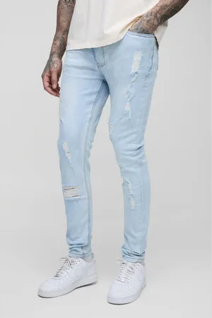 Boohoo Mens Tall Skinny Stretch Ripped Bleach Wash Jean