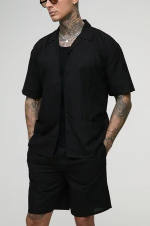Boohoo Mens Tall Oversized Linen Deep Pocket Shirt & Short Set