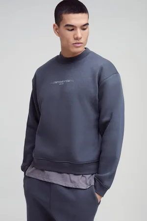 Boohoo Mens 330GSM Oversized Boxy Extended Neck Limited high Build Print Sweatshirt