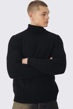 Boohoo Mens Long Sleeve Cable Knit Roll Neck Sweater In