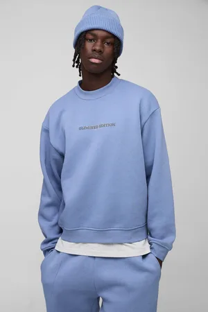 Boohoo Mens 330GSM Oversized Boxy Extended Neck Limited high Build Print Sweatshirt