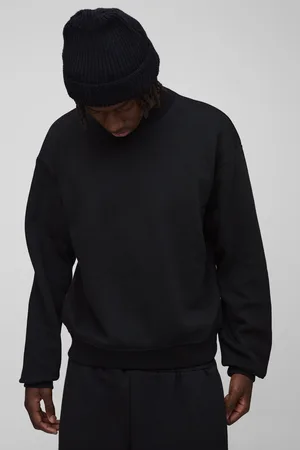 Boohoo Mens 330GSM Oversized Boxy Extended Neck Limited high Build Print Sweatshirt
