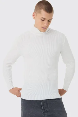 Boohoo Mens Muscle Fit Ribbed Knit Roll Neck Sweater In