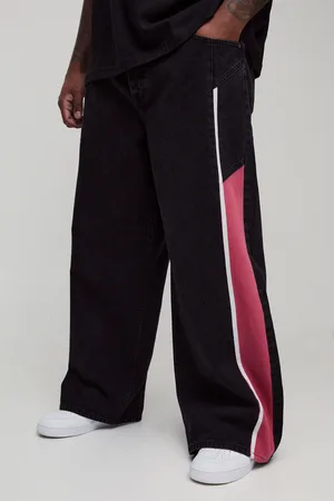 Boohoo Mens Plus Baggy Moto Panel Jeans