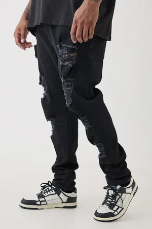 Boohoo Mens Plus Skinny Stretch All Over Rip Jeans