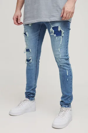 Boohoo Mens Tall Super Distressed Washed Skinny Jeans