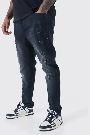 Boohoo Mens Plus Paint Splatter Distressed Skinny Jeans