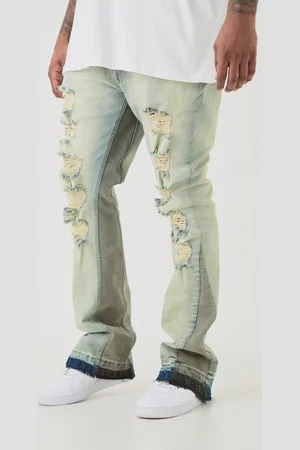 Boohoo Mens Plus Ripped Gusset Detail Stretch Skinny Flared Jeans
