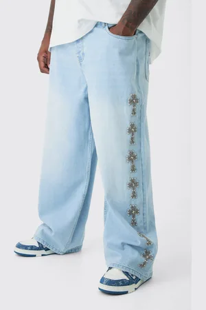 Boohoo Mens Plus Baggy Rigid Embellished Jeans