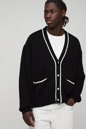 Boohoo Mens Oversized Boxy Knitted Cardigan With Tipping