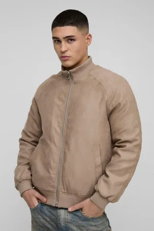Boohoo Mens Raglan Regular Fit Funnel Neck Faux Suede Bomber Jacket