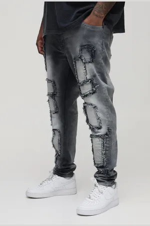 Boohoo Mens Plus Frayed Applique Skinny Jeans