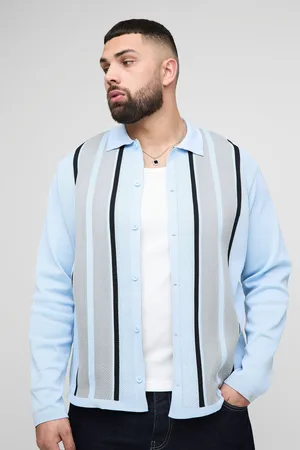 Boohoo Mens Plus Stripe Knit Regular Fit Cardigan