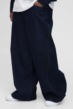 Boohoo Mens Plus Baggy Contrast Stitch Denim Jeans