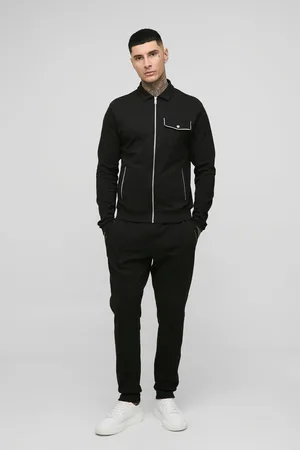 Boohoo Mens Tall Harrington and Slim Sweatpants Interlock Set