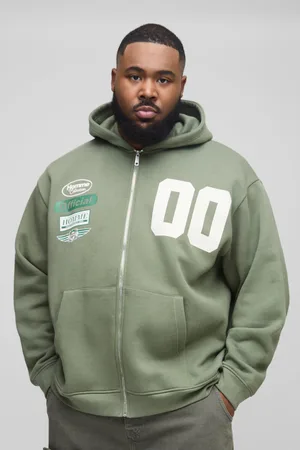 Boohoo Mens 330GSM Plus Oversized Official Varsity Zip Thru Hoodie