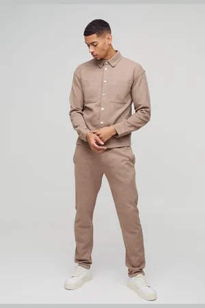 Boohoo Mens Textured Shirt Jacket & Tapered Pants Set